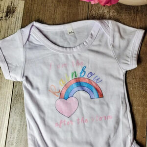 Cricut Handmade "I am the Rainbow after the storm" White Graphic Bodysuit 0-3M